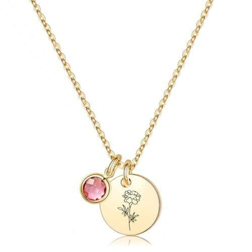 8031 Birth Flower Necklaces , 18K Gold Plated Dainty Birthstone Pendant